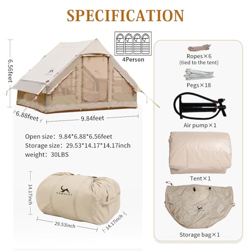 Inflatable Camping Tents Air Glamping Tents 4 Season Waterproof Easy Set up Cabin House Tent Blow up Tent for Family Camping