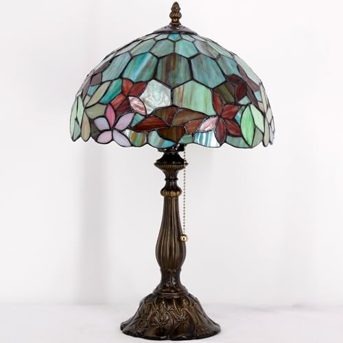 Tiffany Table Lamp Stained Glass Lamp 12X12X19 Inch Antique Reading Light (Sea Blue Pear)