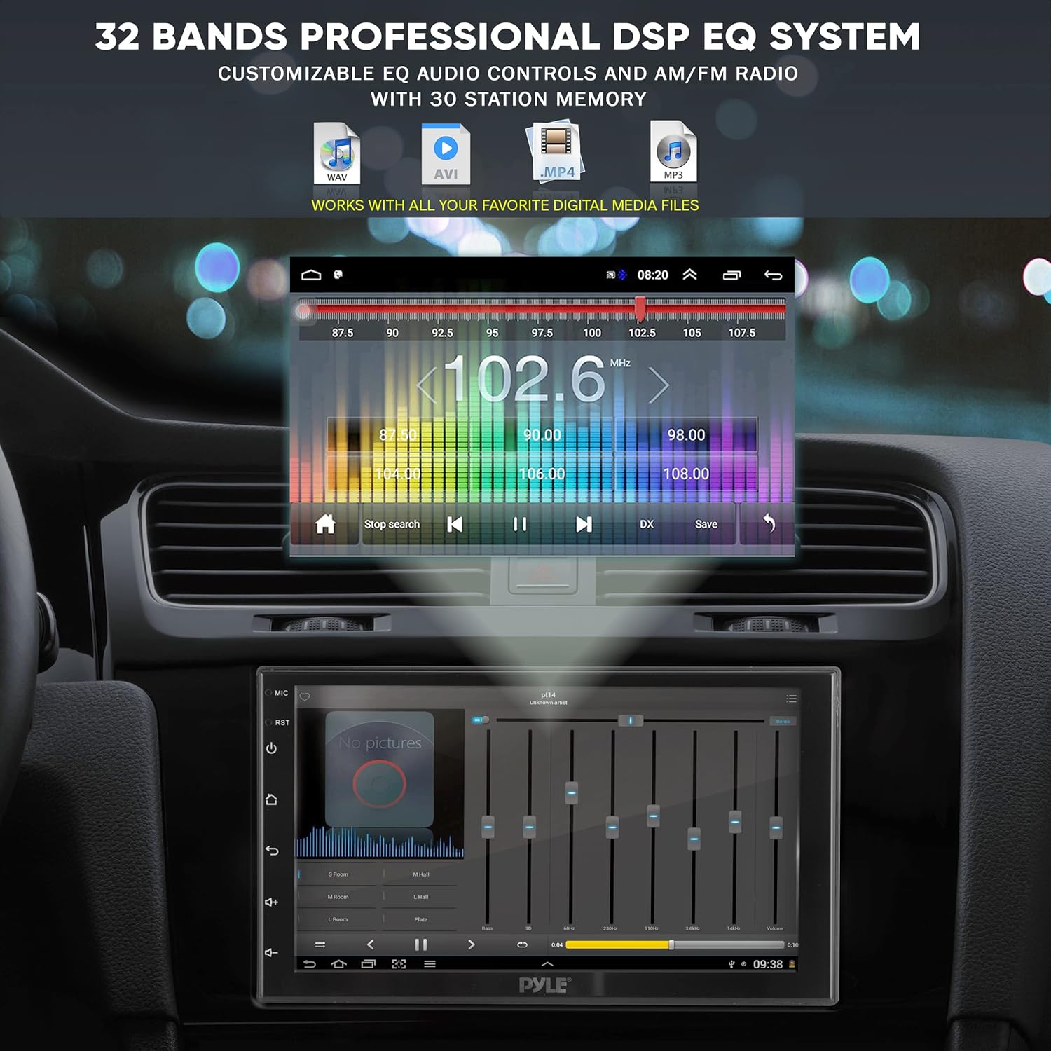 Pyle Double DIN Car Stereo Receiver-Multimedia Player-(GPS/WiFi/Cam) Double DIN 7inch HD 1080p Touch Screen Display in-Built Bluetooth Car Radio