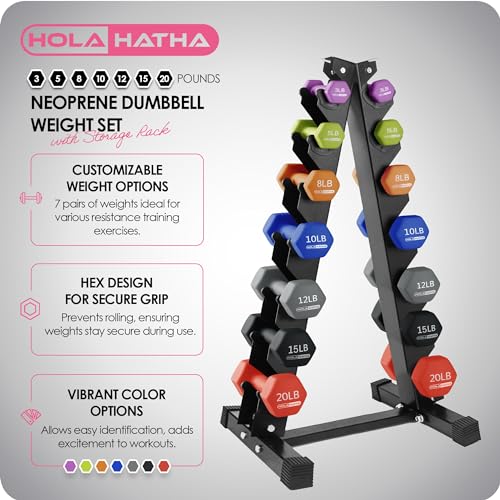 HolaHatha Neoprene Dumbbell Free Hand Weight Set with Rack, Ideal for Home Exercises to Gain Tone and Definition