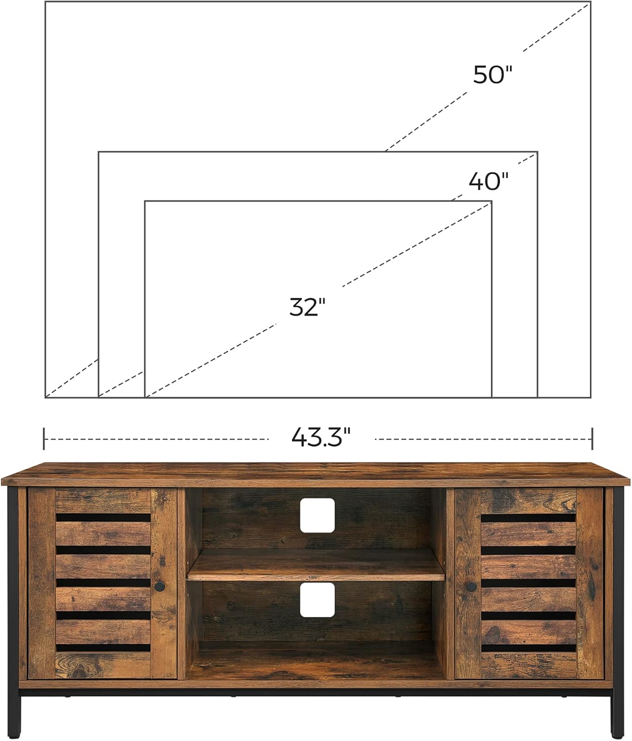 VASAGLE TV Stand for 50 Inches TV, TV Console Table with Storage Shelves, Cabinet with Storage, Louvered Doors, Entertainment Center for Living Room