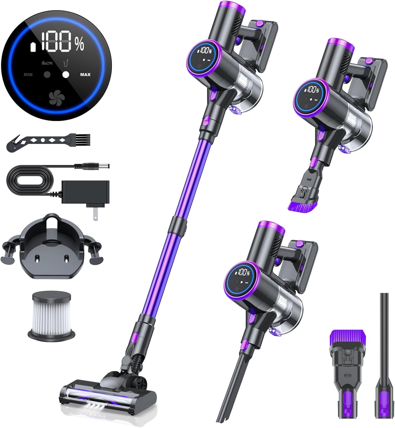 Cordless Vacuum Cleaner, 20KPA Stick Vacuum with LED Display