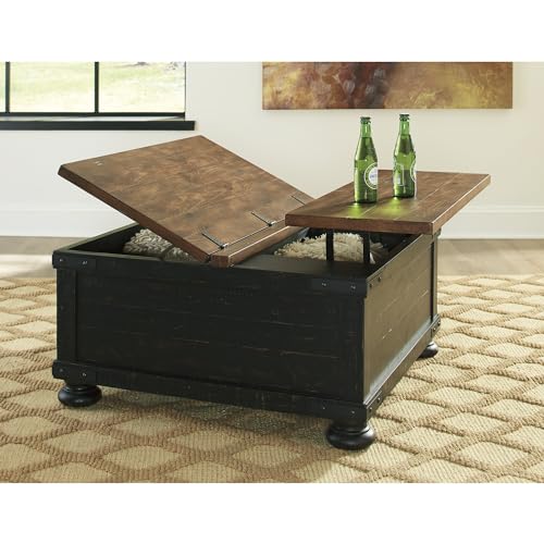 Signature Design by Ashley Valebeck Farmhouse Lift Top Coffee Table with Storage, Distressed Brown & Black Finish