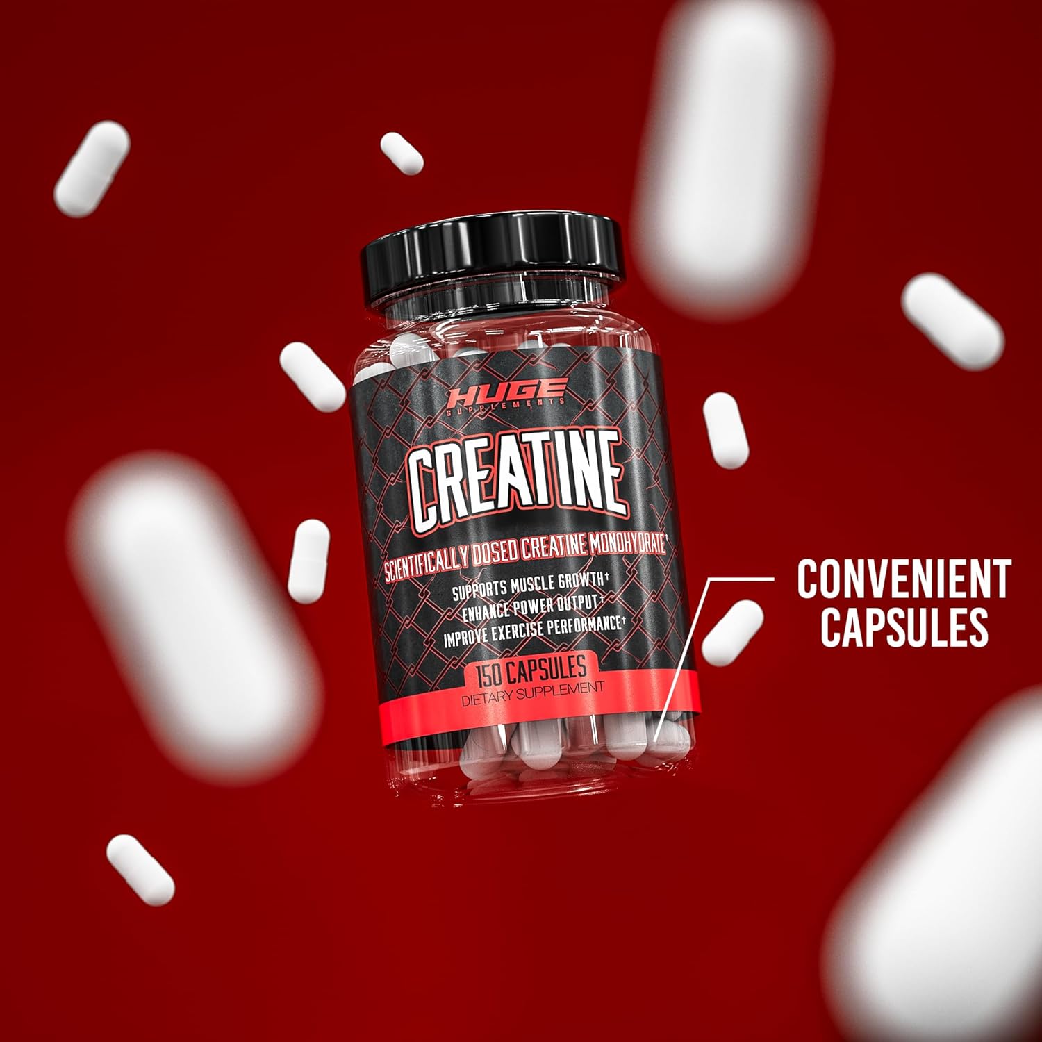 Huge Supplements Creatine Monohydrate Pills, 5g Per Serving, Clinically Dosed to Support Lean Muscle Growth, Recovery & Performance