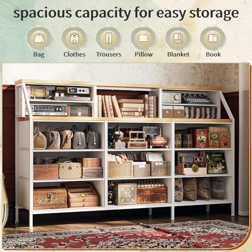 55" W Dresser for Bedroom, Dressers & Chests of Drawers with 13 Fabric Drawers and 2 Open Shelves, Long Vanity Dressers for Bedroom & Closet