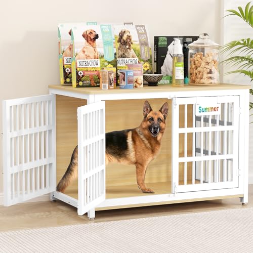 EasyCom 48"/42"/33" Dog Crate Furniture with Name Tag, Heavy Duty Dog Kennel Indoor for Large Dogs