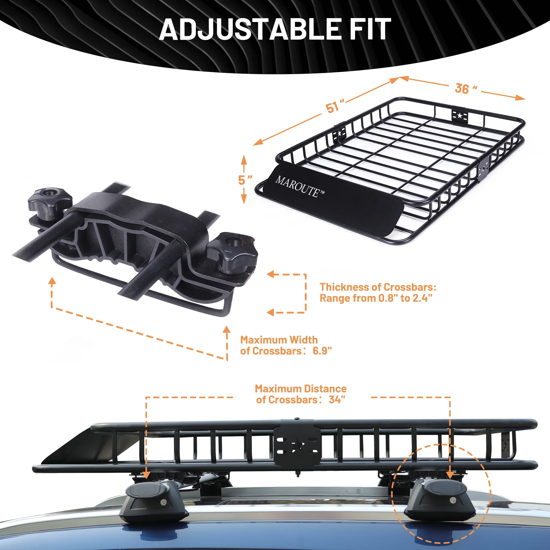 Homhougo—Roof Rack Carrier Basket Universal 51" X 36" X 5" Rooftop Cargo Carrier Basket Car Luggage Holder Universal for SUV Cars- 200 lb. Capacity