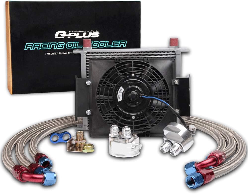 30 Row 10An Engine Universal Transmission Oil Cooler+ Filter Adapter + 7" Electric Black Fan Kit