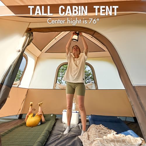 PORTAL 6 Person Camping Tent with Porch, Family Cabin Tent with Spacious Space, Water Resistant