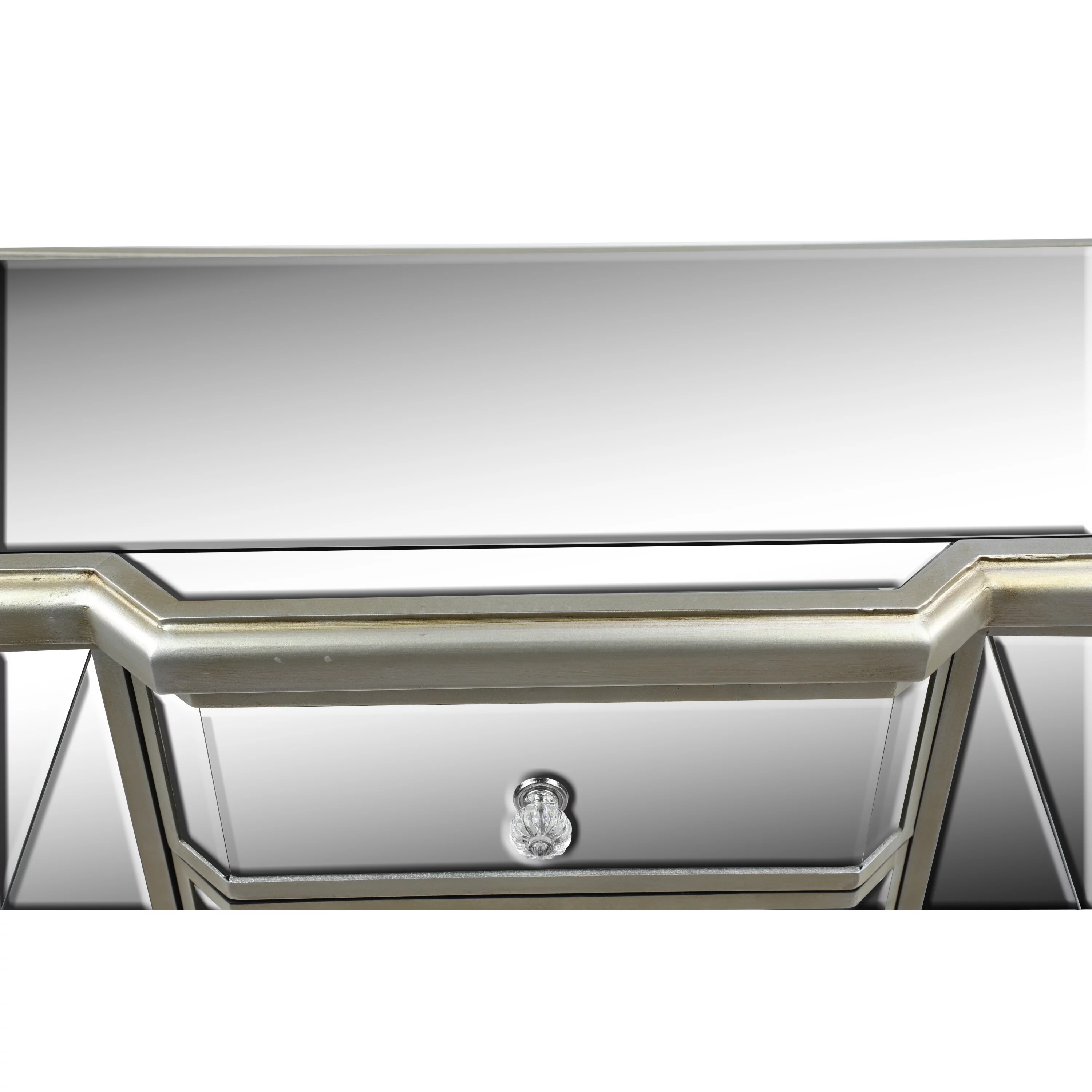 DecMode 39" x 34" Silver Wood Mirrored Panel 4 Drawers 2 Shelves and 2 Doors Buffet with Acrylic Knob Handles, 1-Piece