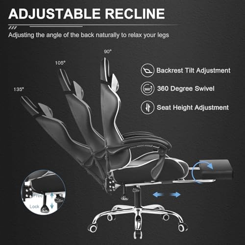 GTPLAYER Gaming Chair, Computer Chair with Footrest and Lumbar Support