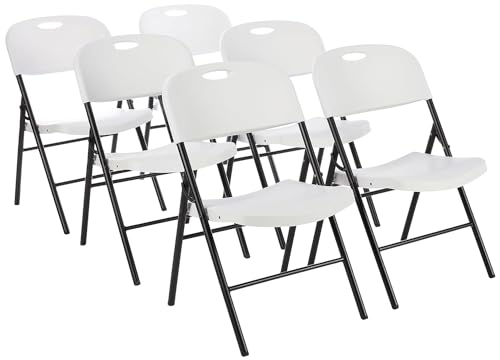 Amazon Basics Sturdy Foldable Plastic Chair, Portable, 350-Pound Capacity, White, 6-Pack