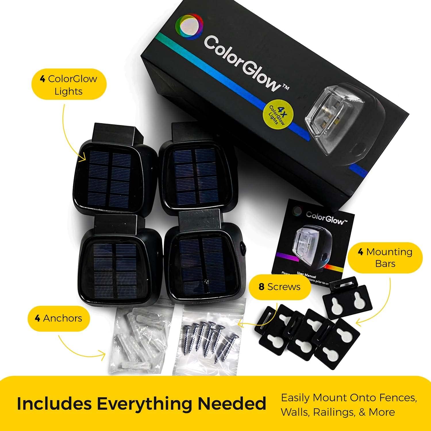 BRIGHTOLOGY - Color Glow Solar Outdoor Lights (4 LED Lights) - Waterproof Outdoor Solar Lights Outdoor - Powered Rainbow