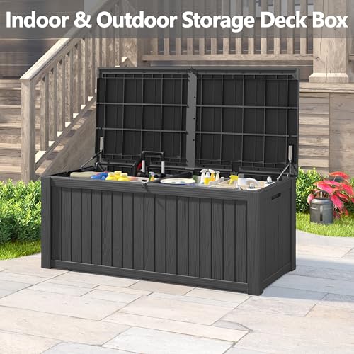 KAMABOKO Outdoor Storage Box, 150 Gallon Large Outdoor Resin Deck Box, Storage Waterproof Boxes Lockable Lid for Garden Tools, Pool Supplies