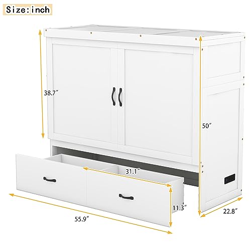 Queen Size Murphy Bed Wall Beds with Storage Shelves,Hide Away Bed Frame Easily Folds into Wood Cabinet,W/Mattress Holder,for Small Space,Guest Room