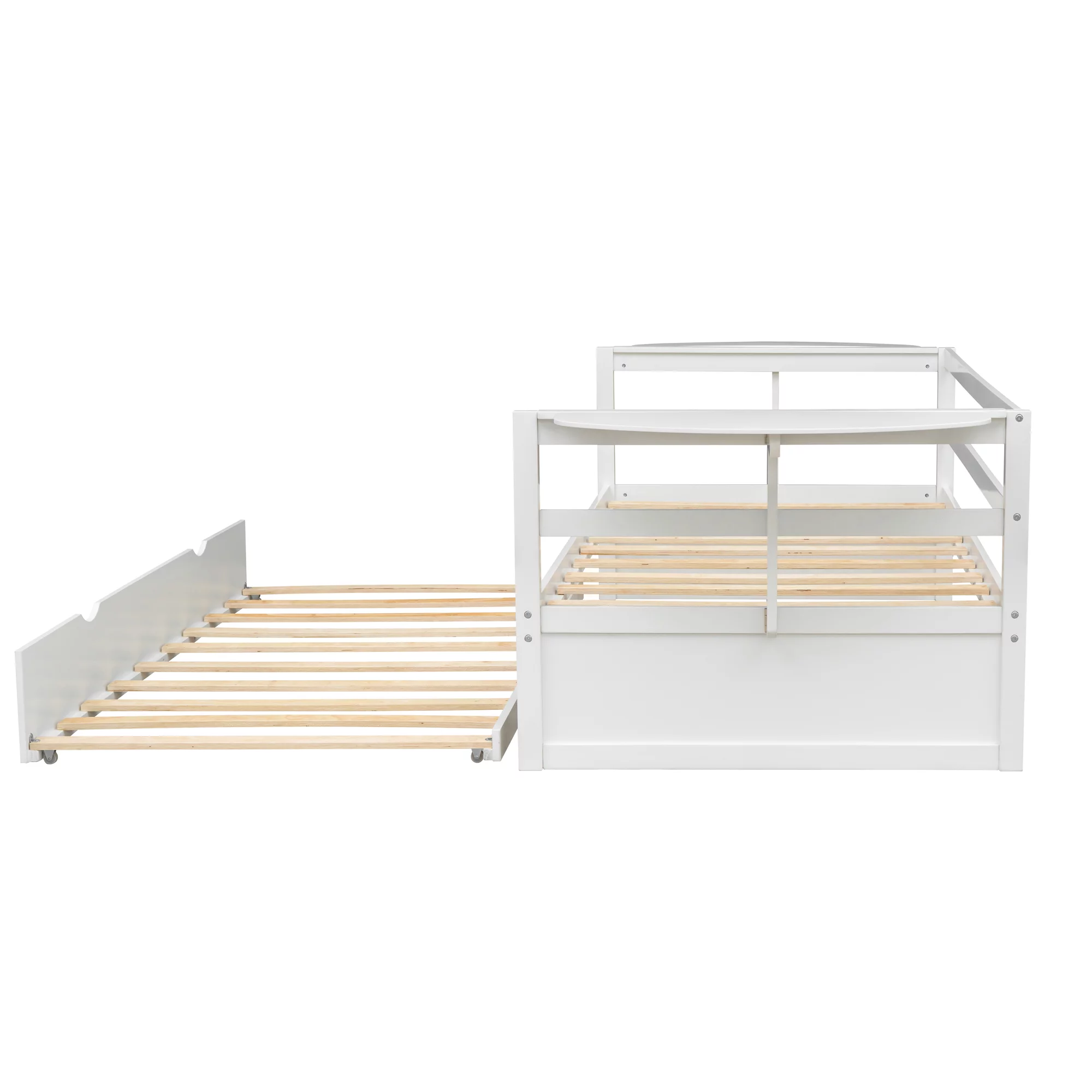 Euroco Pine Wood Twin Size Daybed with Trundle and Foldable Tables, White