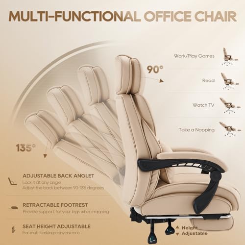 COLAMY Big and Tall Office Chair 500lbs-Heavy Duty Leather Computer Executive Desk Chair with Wide Seat, Adjustable headrest, Lumbar Support-Black