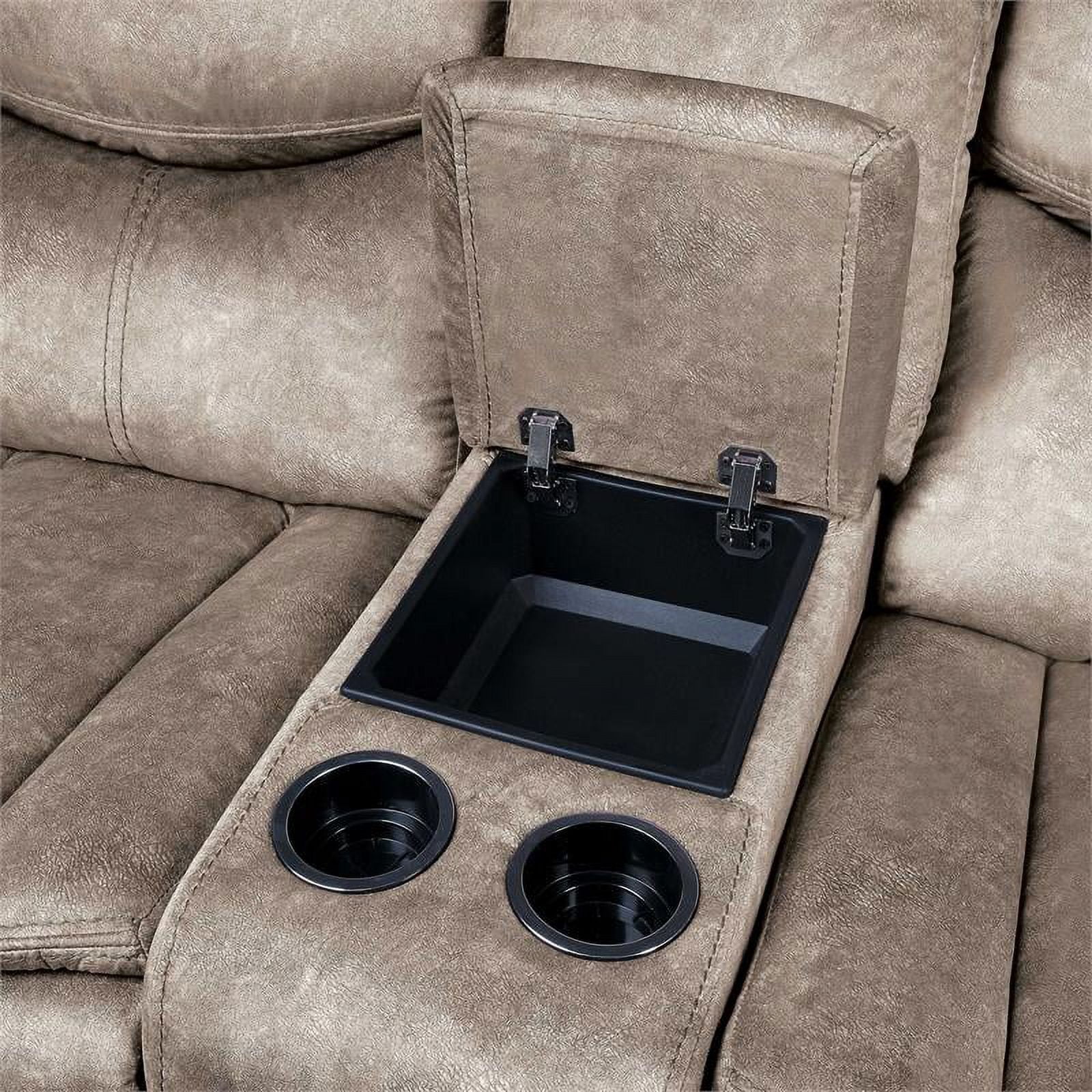 Lexicon Bastrop Fabric Double Glider Reclining Loveseat with Console in Brown