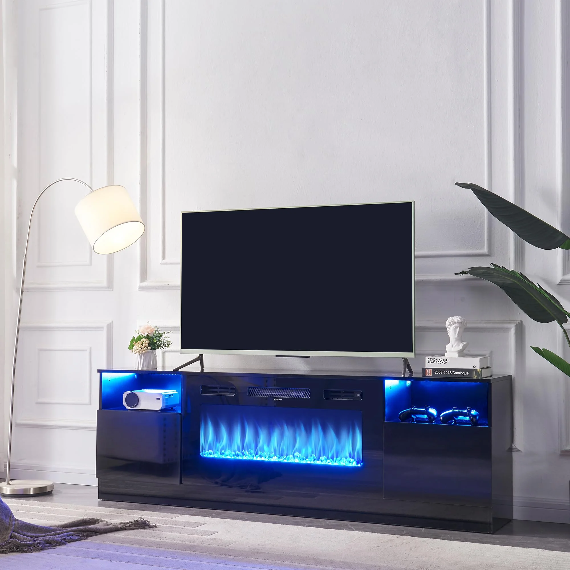 Whalefall Fireplace TV Stand with 36" Electric Fireplace, LED Light Entertainment Center