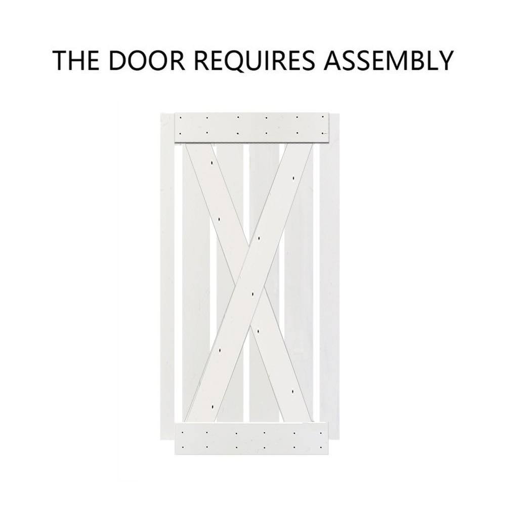 CALHOME x Series 36 in. x 84 in. White Knotty Pine Wood Interior Sliding Barn Door with Hardware Kit