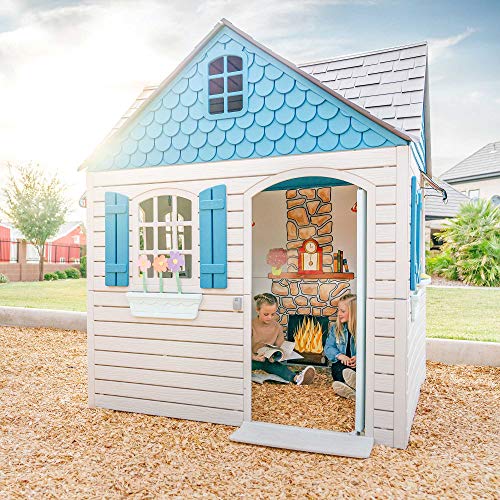 Lifetime Heavy Duty Plastic Outdoor Playhouse, 6ft x 6ft x 7 ft Tall, Beige & Blue
