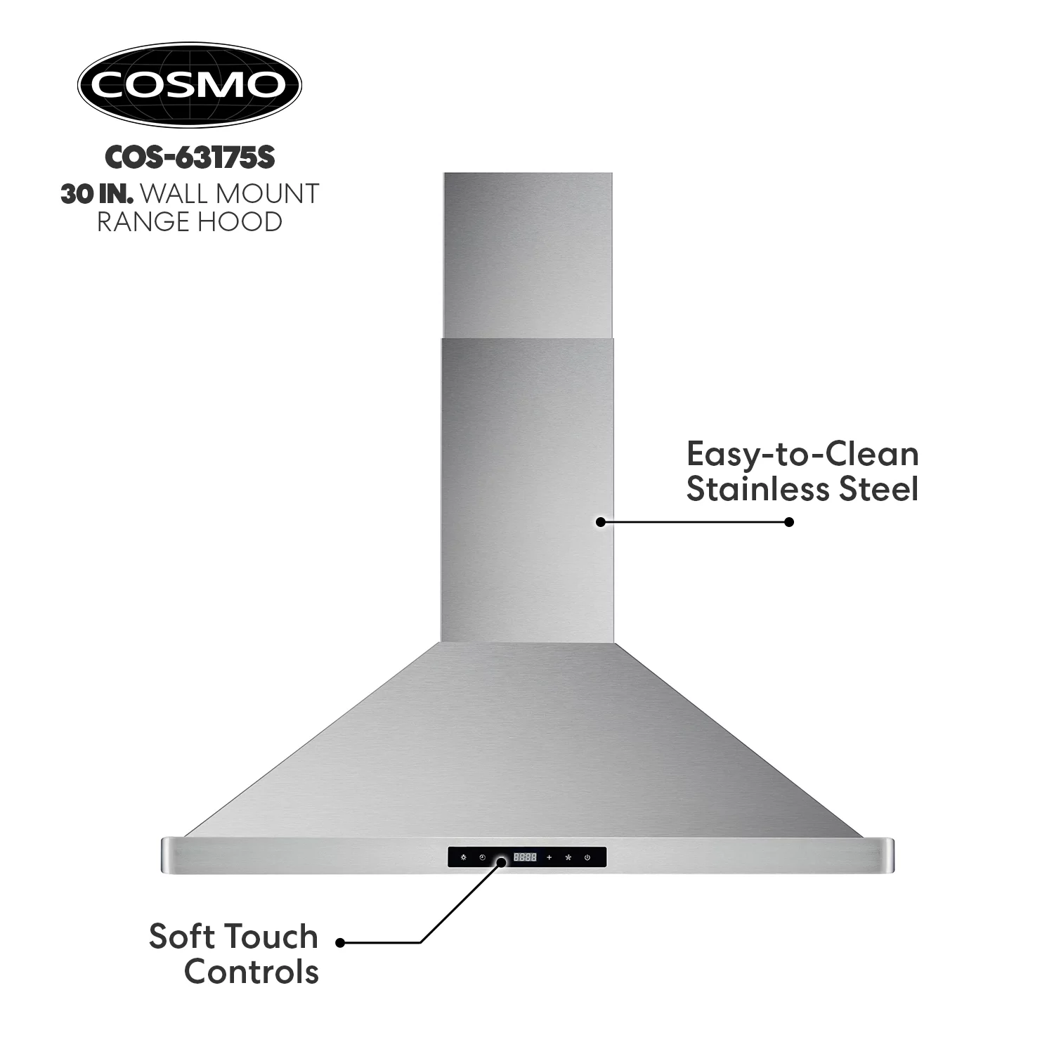 Cosmo 30 in. Ductless Wall Mount Range Hood in Stainless Steel with LED Lighting and Carbon Filter Kit for Recirculating