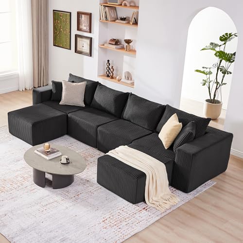 107.4" Cloud Couch Sectional, Modular Sofa with Deep Seat, Plush Corduroy L Shaped Boneless Couch, Convertible Sectional Couches for Living Room