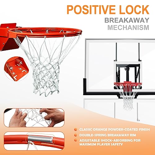 PROGOAL Basketball Hoop Garage Wall Mounted Adjustable-Height, with 60''x36''Tempered Glass Backboard, Pro-Style Breakaway Rim