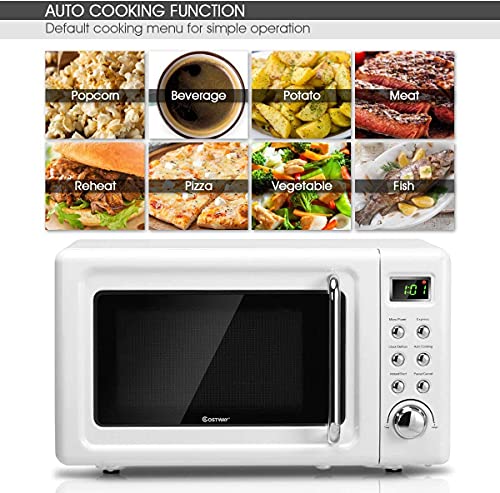LDAILY Moccha 0.7Cu.ft Retro Microwave Oven, 0.7Cu.ft, 700-Watt Countertop Microwave Ovens w/5 Micro Power, Delayed Start Function, LED Display