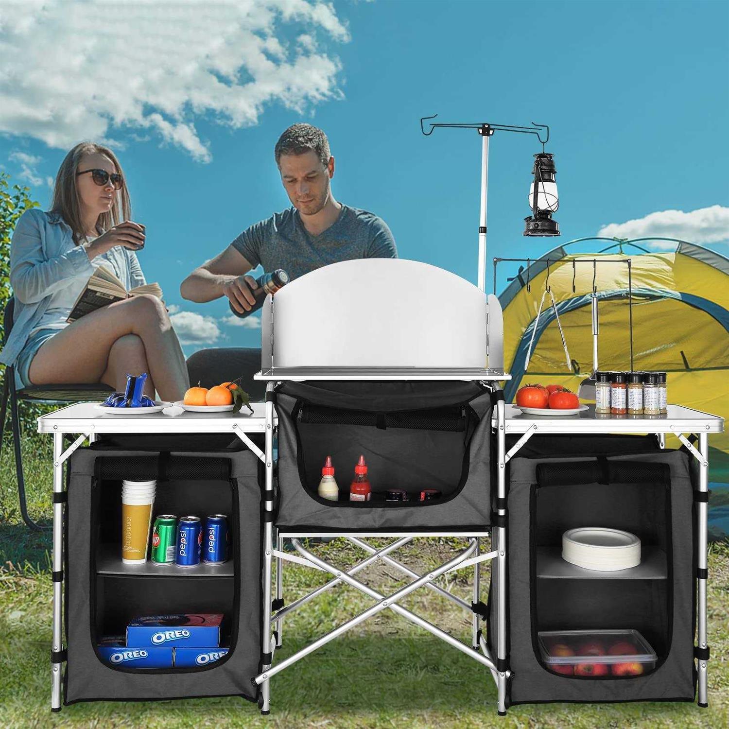 VEVOR Camping Kitchen Table Folding Outdoor Cooking Table with Storage Carrying Bag - Sports Supplies Online Store