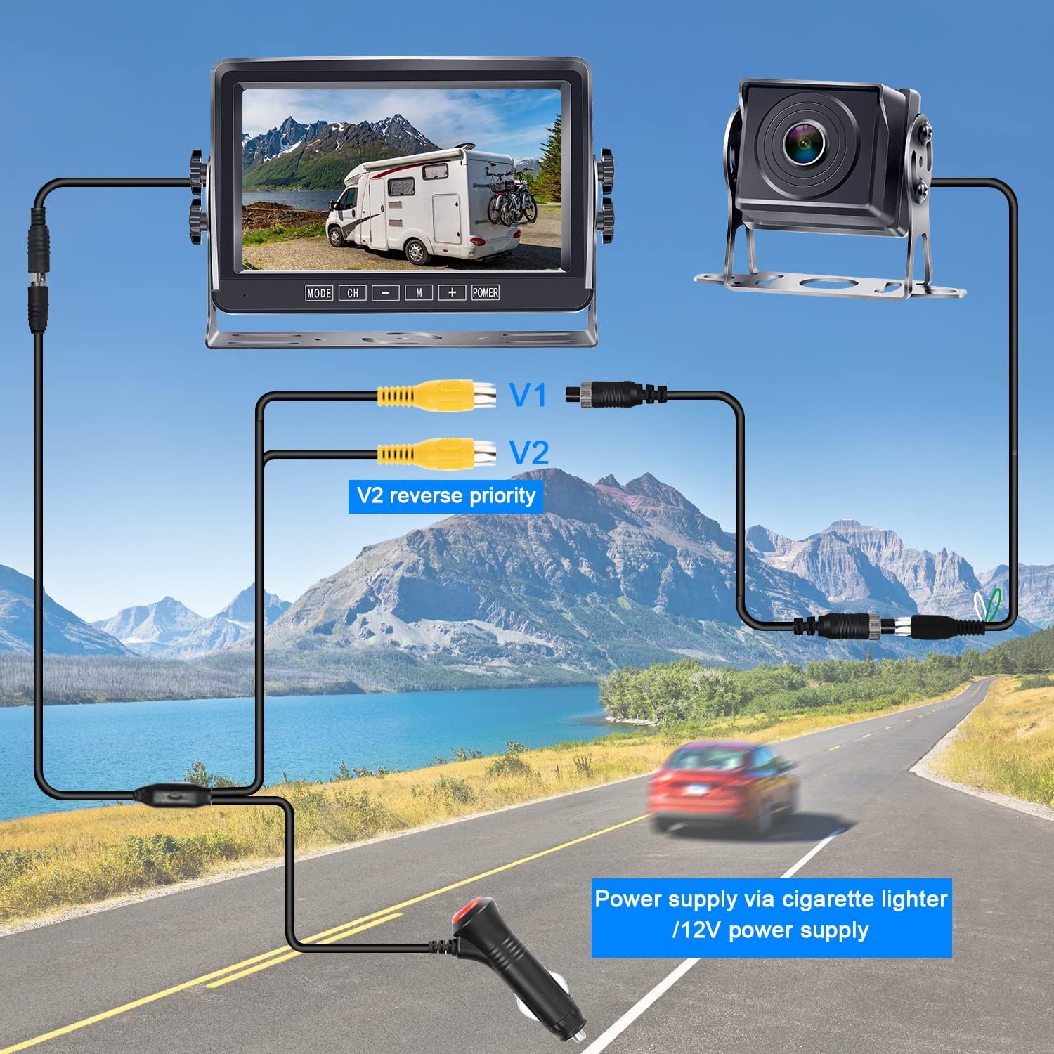 RV Backup Camera AHD 1080P Rear View Camera System for Trucks Trailers RVs Car with 7 Inch Monitor Wired Kit