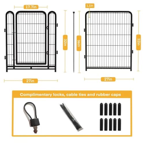 Tall Garden Fence, 32 in(H) 8 Panels Dog Fence Outdoor for Yard. Wide Door Low Threshold Total 17.7 Ft(L)
