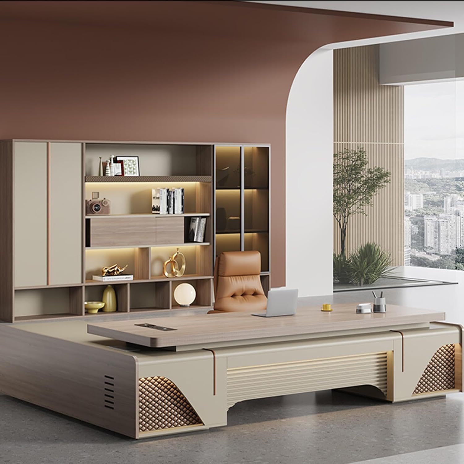 Large Executive Desk Computer Desk for Home Office Computer Desk with Storage Cabinets Business Furniture Office Furniture Workstation for Home