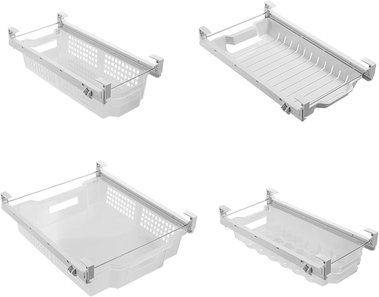 Smart Design Adjustable Pull Out Refrigerator Drawer - Extra Large, Set of 2 - BPA Free - Holds 20 lbs - Extendable Sliding Fridge Bin, Freezer