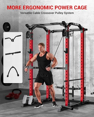 C11 Multi-Function Power Rack, 2000 lbs Power Cage with Adjustable Cable Crossover System and More Training Attachment