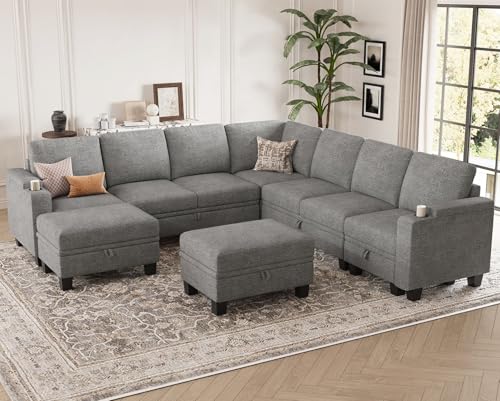 Belffin Modular Sectional Sofa Couch with Storage U Shape Convertible Corner Couches for Living Room Dark Grey Couch