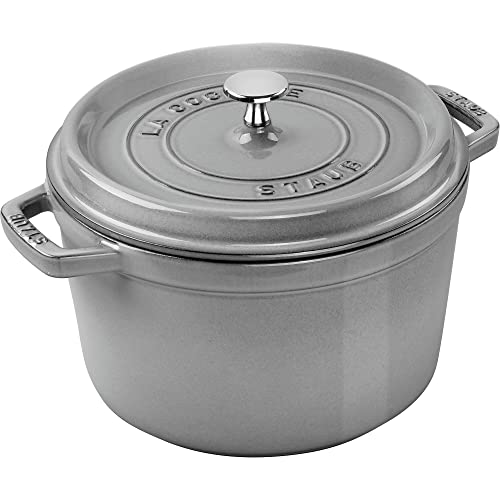 STAUB Cast Iron Dutch Oven 5.5-qt Round Cocotte, Made in France, Serves 5-6, Black Matte