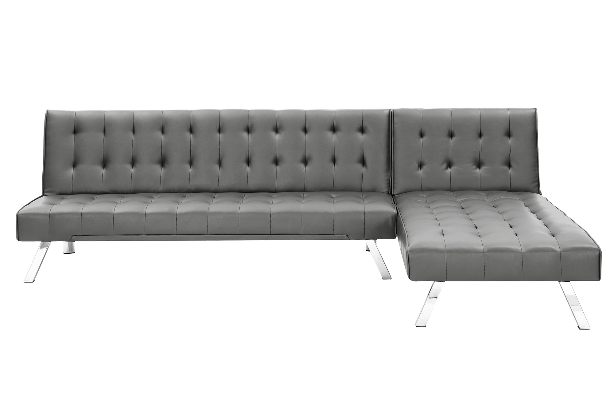 Reversible Sectional Sofa Sleeper Grey Pu With Metal Legs