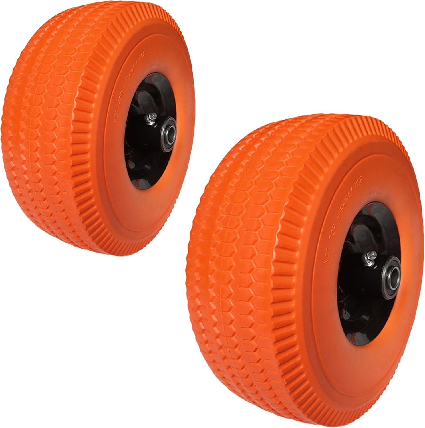 10” Flat Free Tires Heavy Duty 4 Pack, 4.10/3.50-4 Solid Rubber Tire with 5/8” Bearings