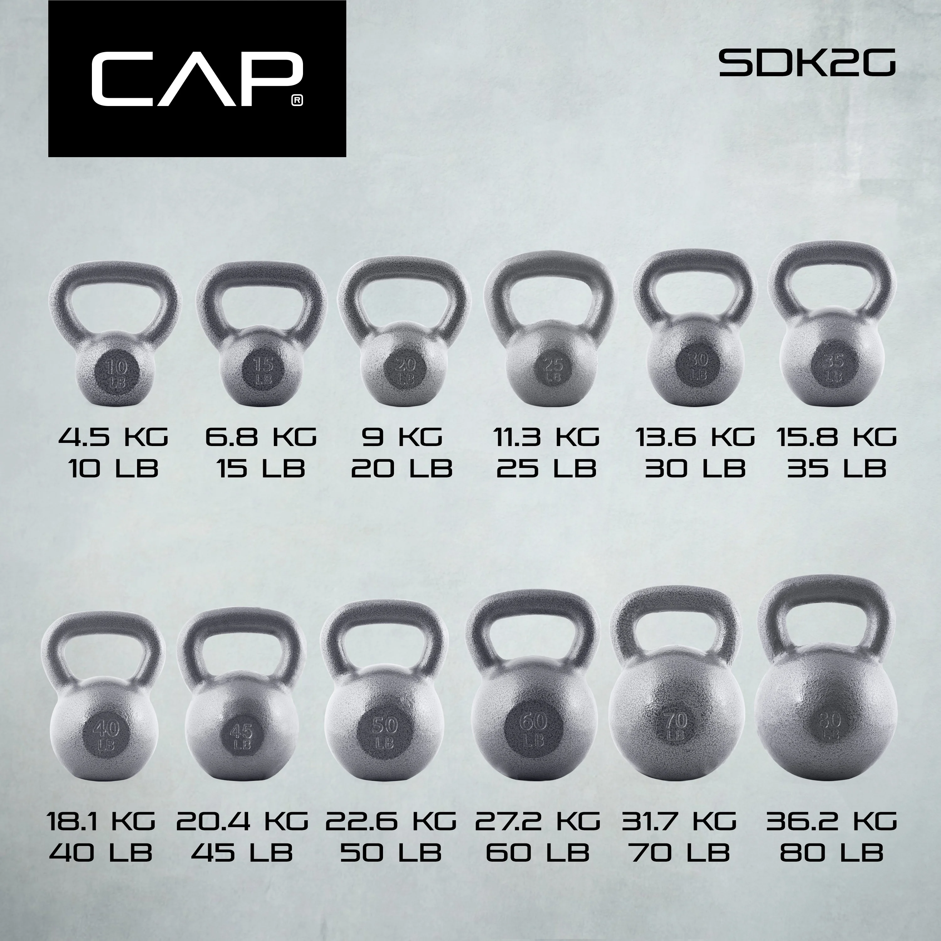 CAP Barbell Cast Iron Kettlebell, Single, 10-80 Pounds