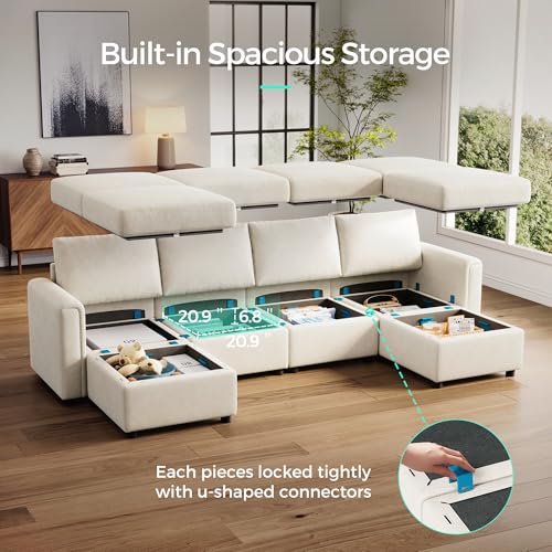 LINSY HOME Modular Sectional Sofa, Convertible U Shaped Sofa Couch with Storage, Memory Foam, Modular Sectionals with Ottomans