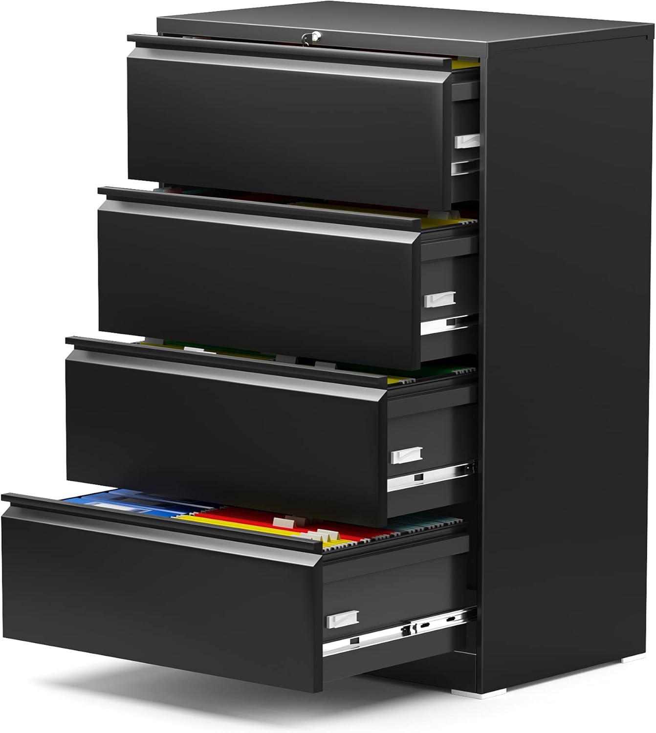 AOBABO Metal 4 Drawer Lateral File Cabinet, Locking Office Filing Cabinet, Legal/Letter A4 Size Steel Files Cabinet for Office and Home