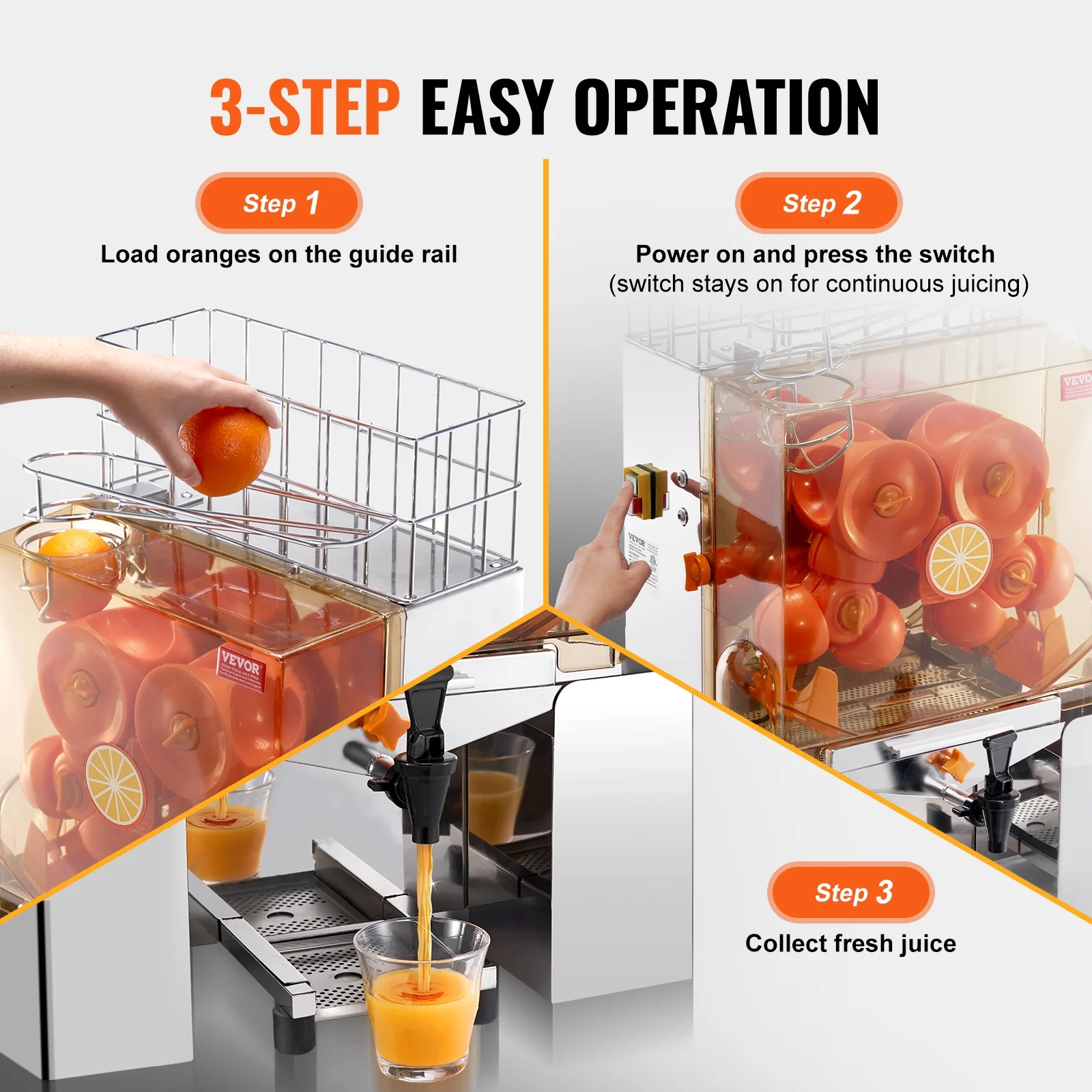 SKYSHALO Commercial Orange Juicer Machine 120W Juice Squeezer Extractor Water Tap