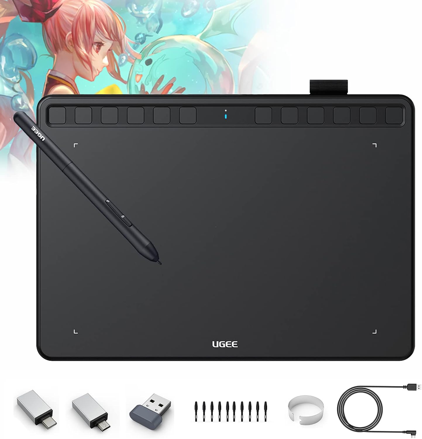 UGEE S640W Wireless Graphics Drawing Tablet 6x4 Inch Ultrathin Digital Art Pad with 10 Hot Keys & 8192 Levels Battery-Free Stylus for Sketch/ Online