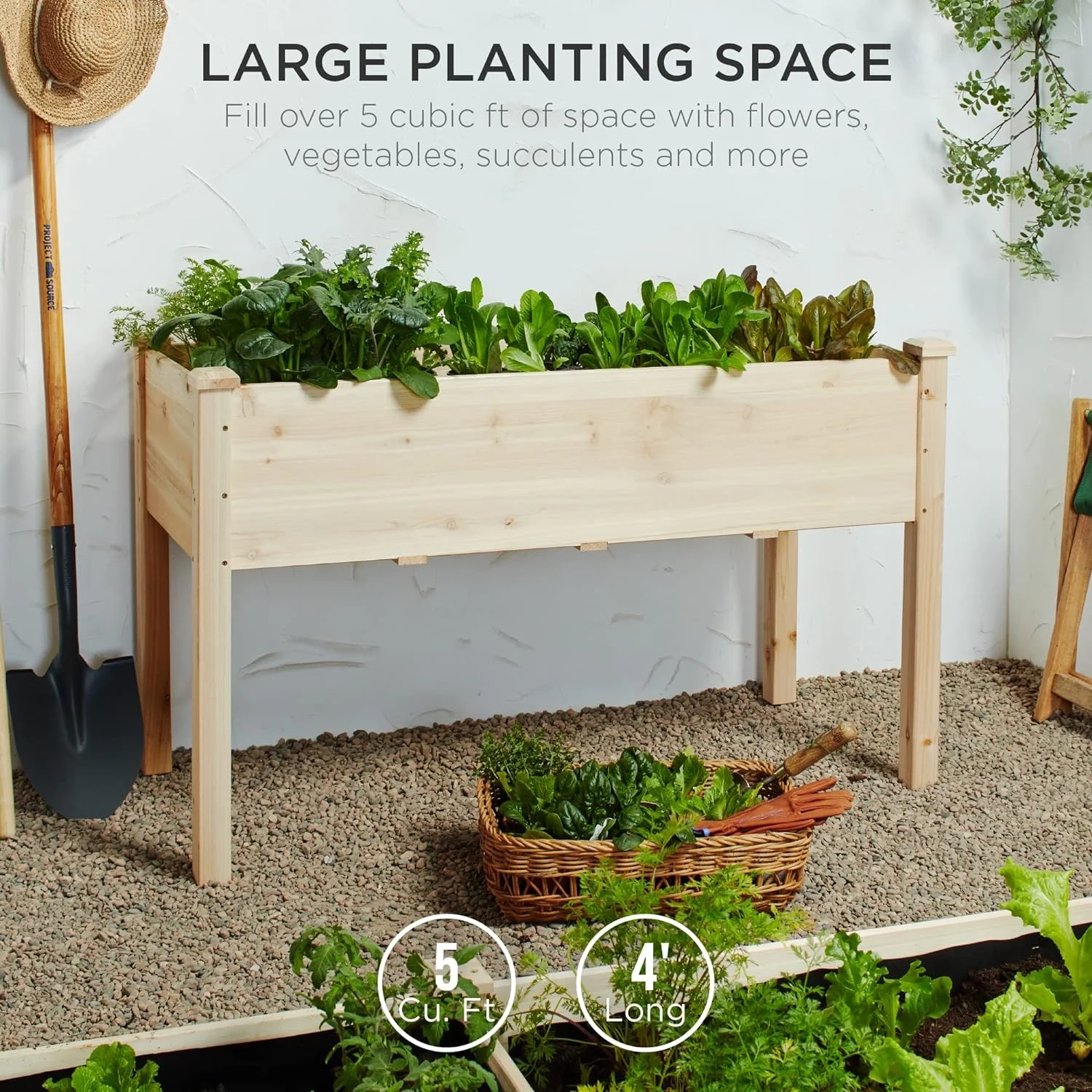 Elevated Wood Planter Box Stand - 48x24x30in Raised Garden Bed for Backyard, Patio, Balcony - Natural - Curated Treasures Market