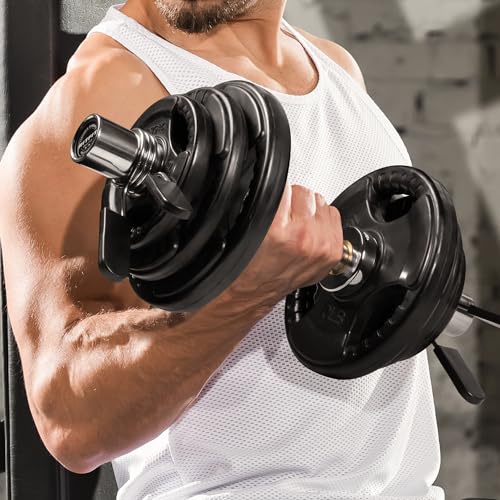 RITFIT 16”/20” Olympic Dumbbell Handles Pair of 500lbs Capacity Loadable Dumbbell Bars with Collars for 2” Olympic Weight Plates Adjustment Perfect