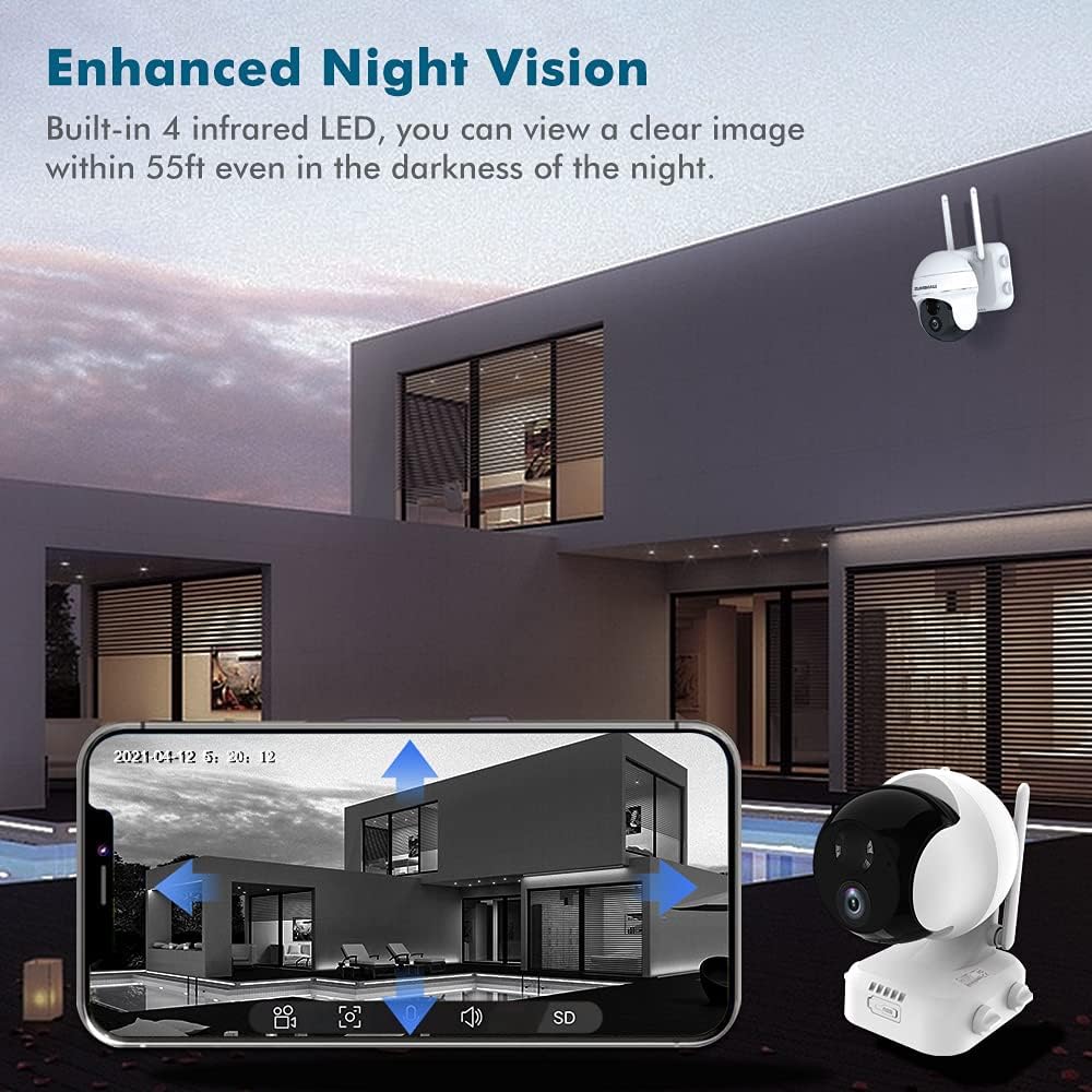 Zumimall Wireless Security Cameras, Outdoor WiFi Pan Tilt 360-degree Camera, Solar Rechargeable Battery Powered for Home Security