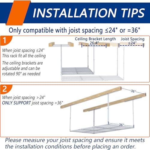 3 x 8FT Overhead Garage Storage Rack,Adjustable Ceiling Storage Racks,Garage Shelving Heavy Duty Storage Organizer System