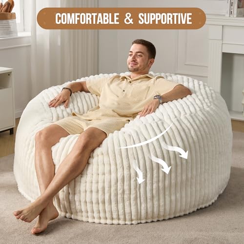 Hobestluk 5ft Bean Bag Chairs for Adults Large Beanbag Chair with Stripe Plush Cover Big Bean Bag Chair for Living Room Bedroom Dorm Office -Black