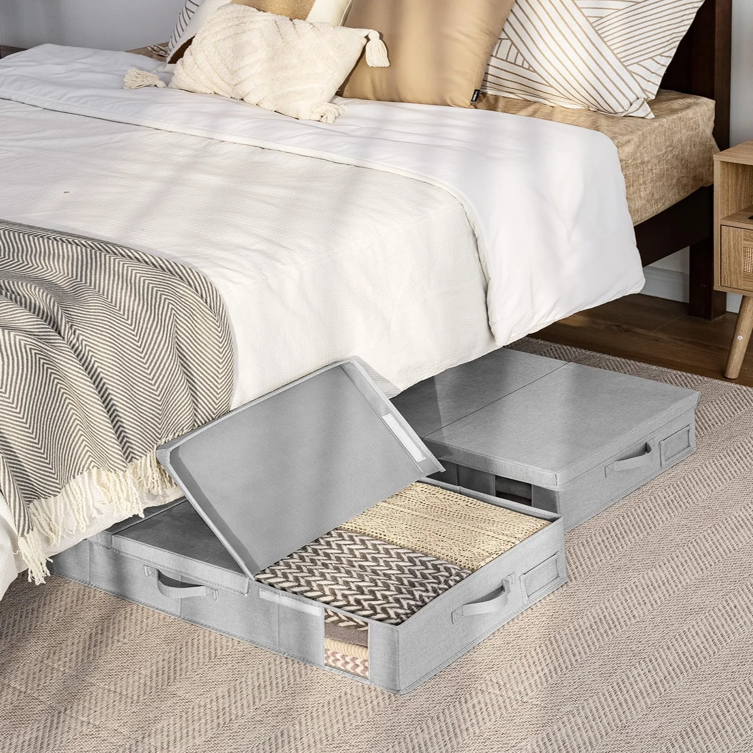 dxynlzq 2-Pack  Under Bed Storage Bins with Lids  Underbed Storage Containers with Handles and Label Holder  Closet Organizer for Clothes  Blankets